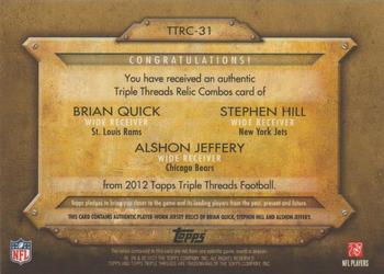 2012 Topps Triple Threads - Relic Combos Gold #TTRC-31 Brian Quick / Stephen Hill / Alshon Jeffery Back