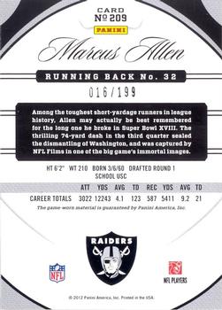 2012 Panini Certified - Mirror Red Materials #209 Marcus Allen Back