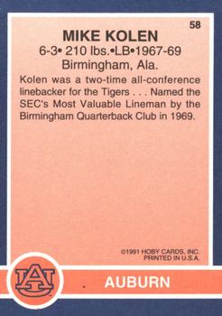 1991 Hoby Stars of the SEC #58 Mike Kolen Back