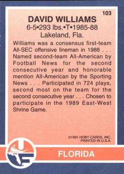 1991 Hoby Stars of the SEC #103 David Williams Back