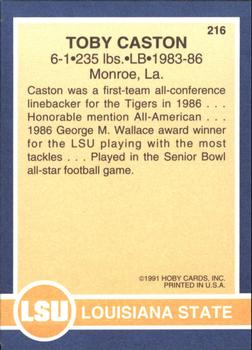 1991 Hoby Stars of the SEC #216 Toby Caston Back