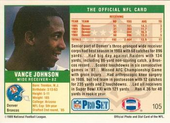 1989-90 Pro Set Super Bowl XXIV Binder #105 Vance Johnson Back