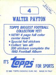 1983 Topps Stickers #4 Walter Payton Back