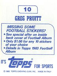 1983 Topps Stickers #10 Greg Pruitt Back