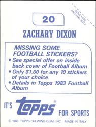 1983 Topps Stickers #20 Zachary Dixon Back
