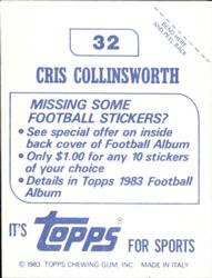 1983 Topps Stickers #32 Cris Collinsworth Back
