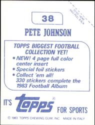 1983 Topps Stickers #38 Pete Johnson Back