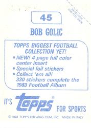 1983 Topps Stickers #45 Bob Golic Back