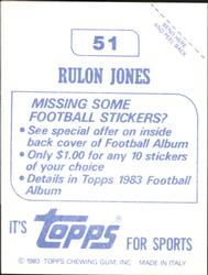 1983 Topps Stickers #51 Rulon Jones Back