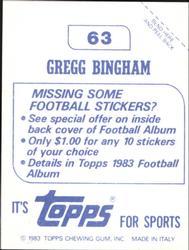 1983 Topps Stickers #63 Gregg Bingham Back