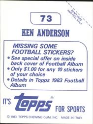 1983 Topps Stickers #73 Ken Anderson Back