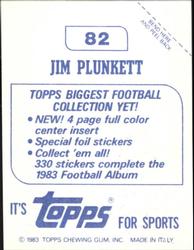 1983 Topps Stickers #82 Jim Plunkett Back