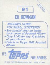 1983 Topps Stickers #91 Ed Newman Back