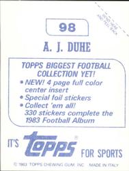 1983 Topps Stickers #98 A.J. Duhe Back