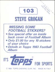 1983 Topps Stickers #103 Steve Grogan Back