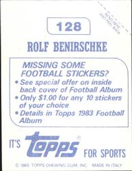 1983 Topps Stickers #128 Rolf Benirschke Back