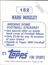 1983 Topps Stickers #152 Mark Moseley Back