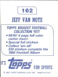 1983 Topps Stickers #162 Jeff Van Note Back