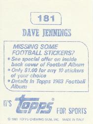 1983 Topps Stickers #181 Dave Jennings Back