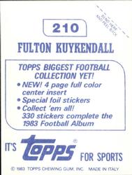 1983 Topps Stickers #210 Fulton Kuykendall Back