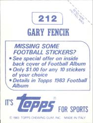 1983 Topps Stickers #212 Gary Fencik Back