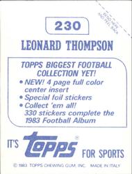 1983 Topps Stickers #230 Leonard Thompson Back