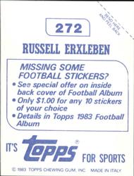 1983 Topps Stickers #272 Russell Erxleben Back
