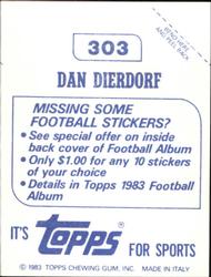1983 Topps Stickers #303 Dan Dierdorf Back