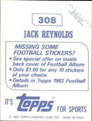 1983 Topps Stickers #308 Jack Reynolds Back