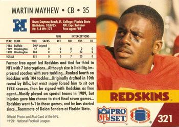 1991-92 Pro Set Super Bowl XXVI Binder #321 Martin Mayhew Back