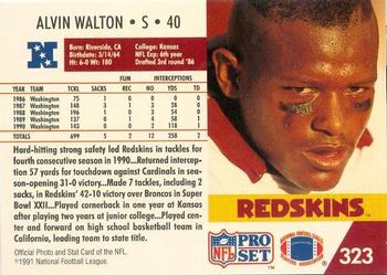 1991-92 Pro Set Super Bowl XXVI Binder #323 Alvin Walton Back