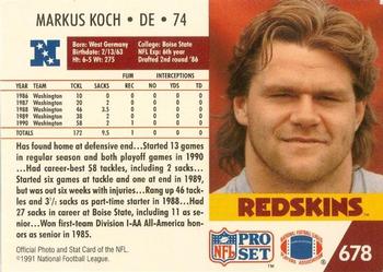 1991-92 Pro Set Super Bowl XXVI Binder #678 Markus Koch Back