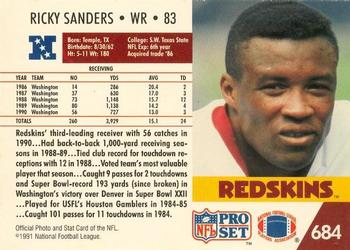 1991-92 Pro Set Super Bowl XXVI Binder #684 Ricky Sanders Back