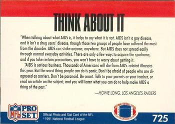1991-92 Pro Set Super Bowl XXVI Binder #725 Howie Long Back