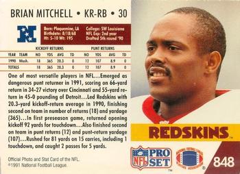 1991-92 Pro Set Super Bowl XXVI Binder #848 Brian Mitchell Back