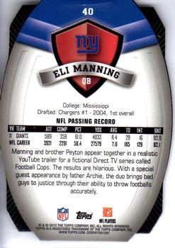 2012 Topps - Game Time Giveaway Die Cut #40 Eli Manning Back