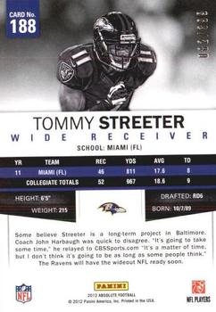 2012 Panini Absolute - Retail #188 Tommy Streeter Back