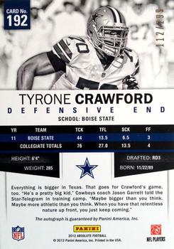 2012 Panini Absolute - Spectrum Gold Autographs #192 Tyrone Crawford Back