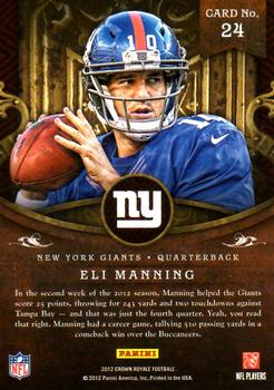 2012 Panini Crown Royale - NFL Regime #24 Eli Manning Back