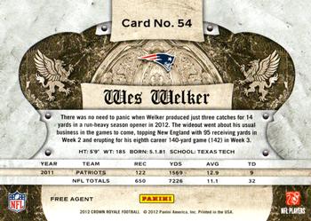 2012 Panini Crown Royale - Retail #54 Wes Welker Back