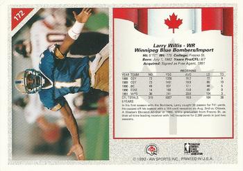 1992 All World CFL - Foil #172 Larry Willis Back