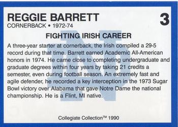 1990 Collegiate Collection Notre Dame #3 Reggie Barrett Back