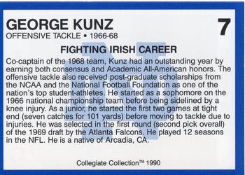 1990 Collegiate Collection Notre Dame #7 George Kunz Back