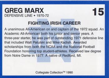 1990 Collegiate Collection Notre Dame #15 Greg Marx Back