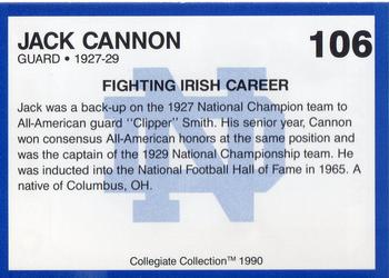 1990 Collegiate Collection Notre Dame #106 Jack Cannon Back