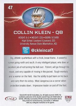 2013 SAGE HIT #47 Collin Klein Back