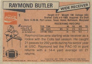 1981 Topps Coca-Cola Baltimore Colts #1 Raymond Butler Back