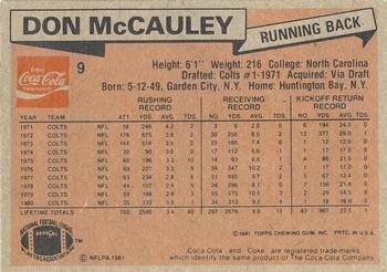 1981 Topps Coca-Cola Baltimore Colts #9 Don McCauley Back