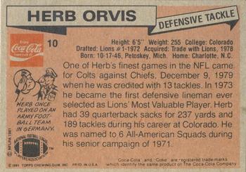 1981 Topps Coca-Cola Baltimore Colts #10 Herb Orvis Back