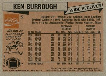 1981 Topps Coca-Cola Houston Oilers #5 Ken Burrough Back